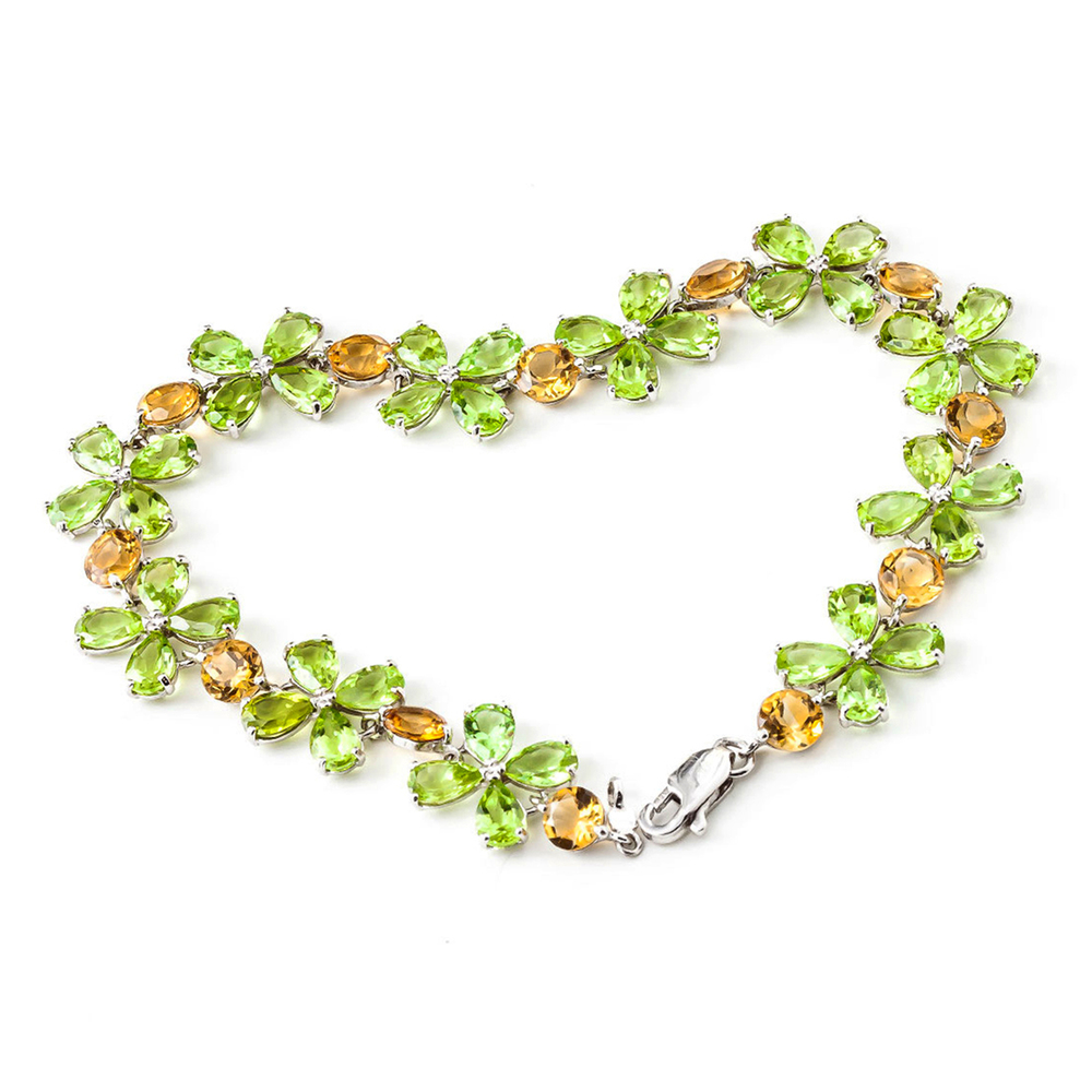 14K. SOLID GOLD BRACELET WITH PERIDOTS & CITRINES (White Gold)